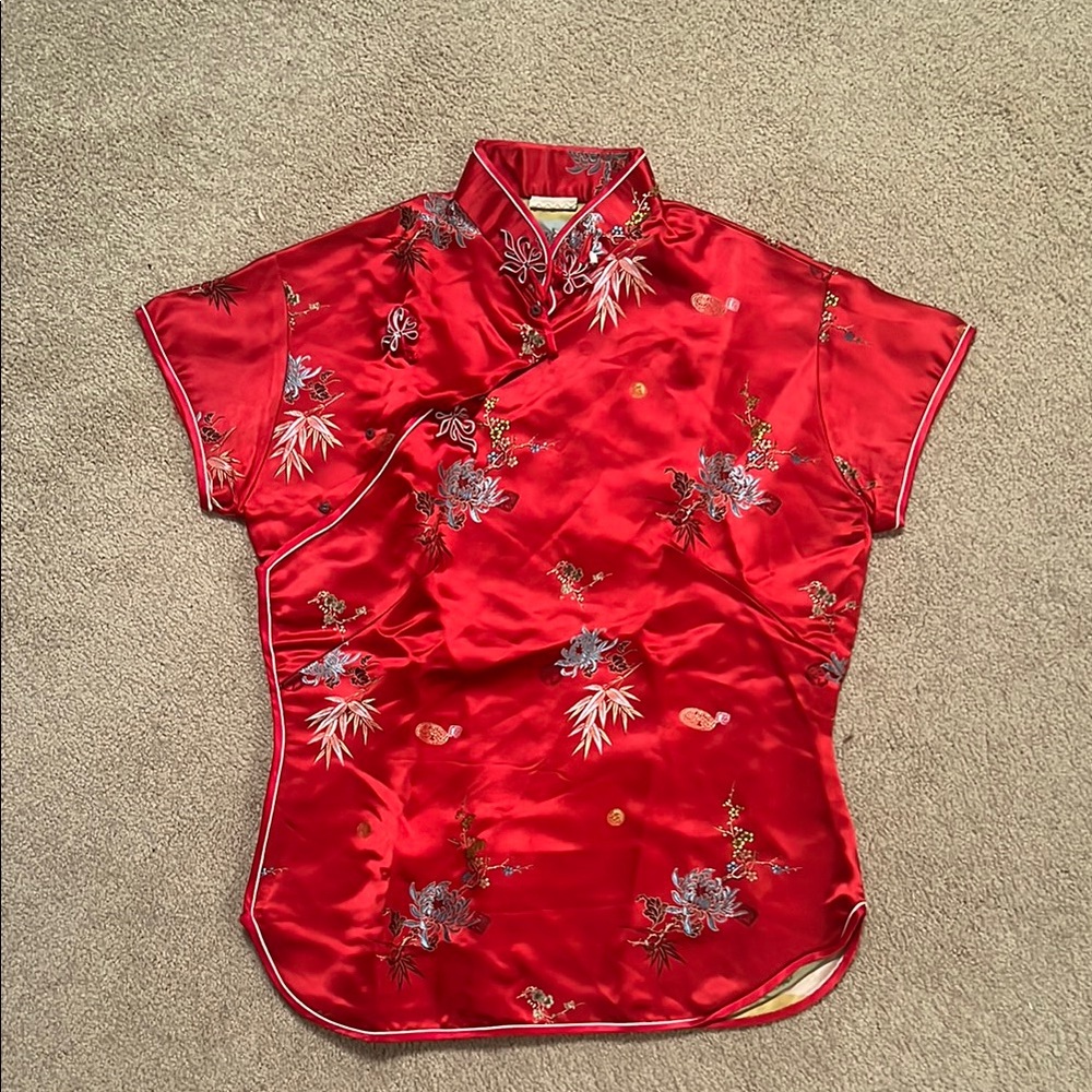 Vintage Red Floral Chinese Embroidered Women's Top